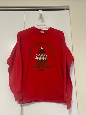 Lake Placid 1987 Red Graphic Crewneck Sweatshirt